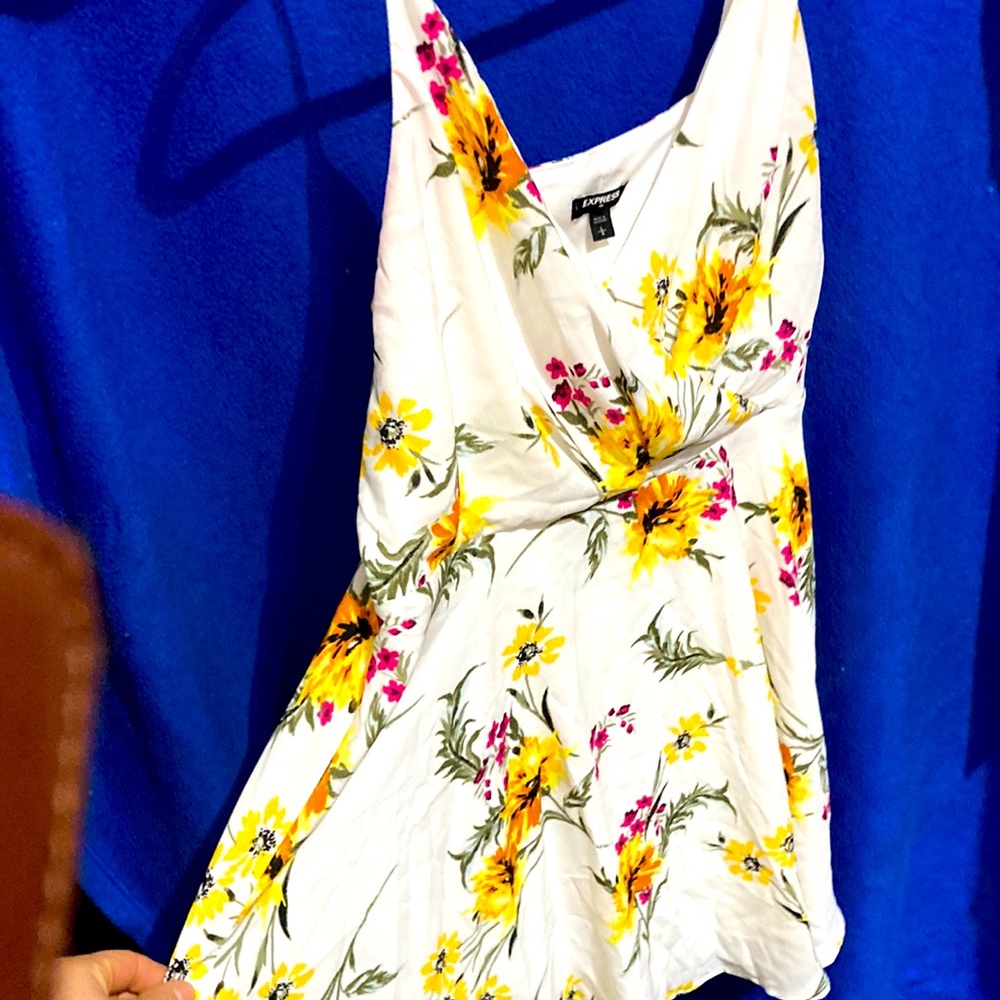 White floral tank top straps mini dress